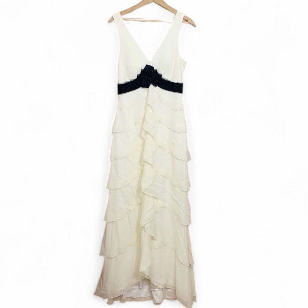 BCBGMaxAzria Black White Silk Chiffon Formal Maxi Dress